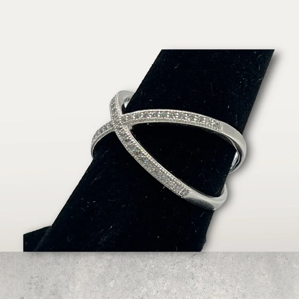 Sterling Silver Micro Pave Criss Cross Ring - Picture 13 of 16